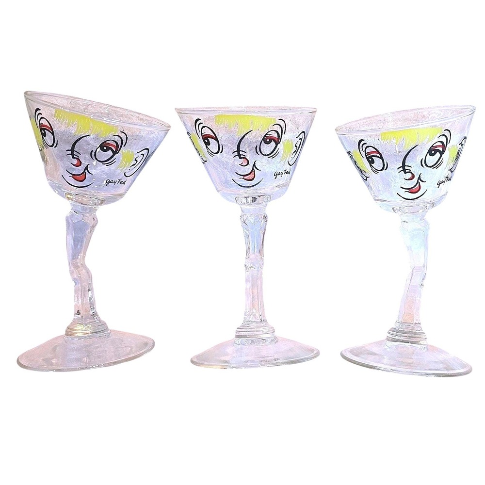 VTG 50s Beau Brummel Tipsy Stem Martini Glasses | Set of 3 MCM Barware Unique
